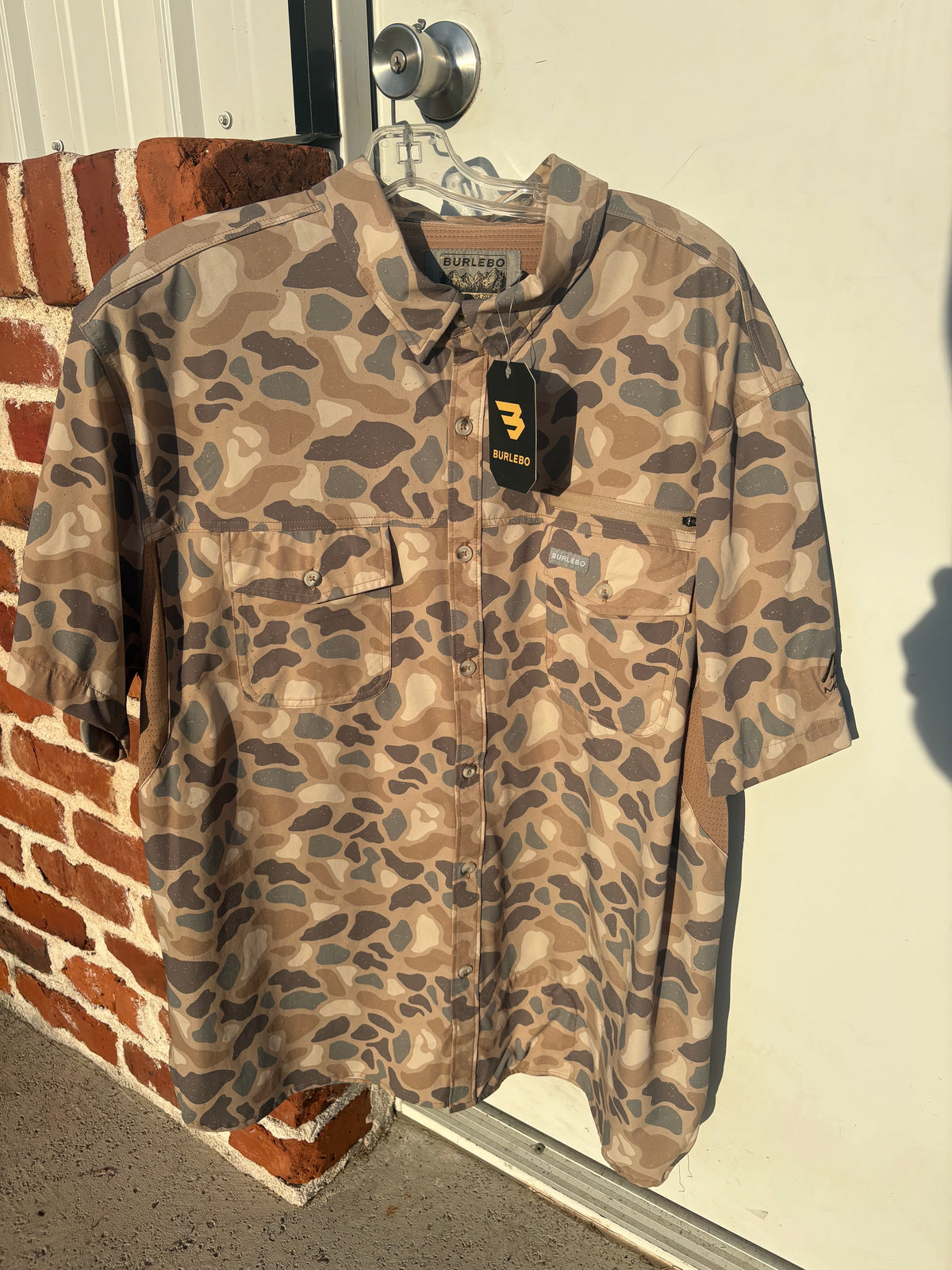 Tan Camo performance button up